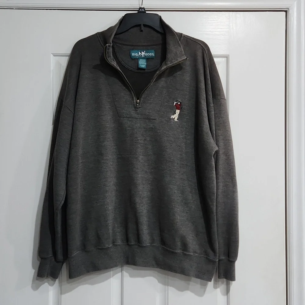 Big Dogs Oversized Pullover Shirt Sweatshirt Sweater XL Gray 1/4 Zip Mens Y2K